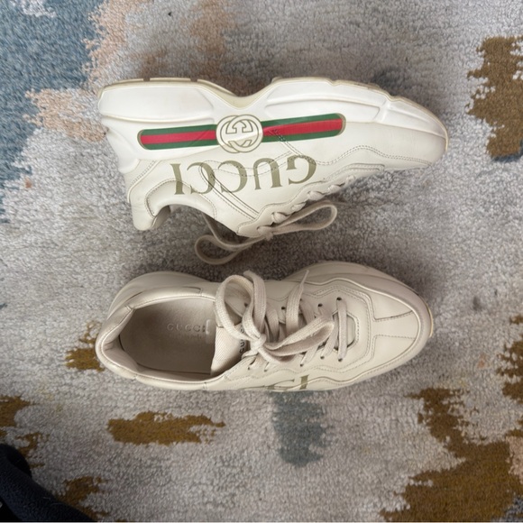Gucci Shoes - Gucci Rhyton Leather Cream Sneakers with Green and Red Accents
